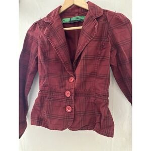 Angel Womens Y2K Plaid Blazer Size Small Red Twee Academia Vamp Preppy Collared